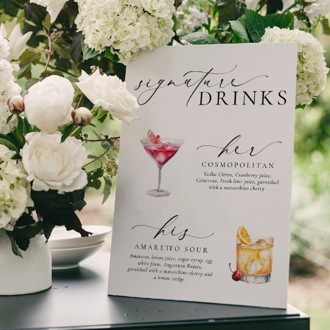 Ellesmere Moderna Minimala Signaturdrycker Skylt (Signature Drinks Sign Ellesmere White )