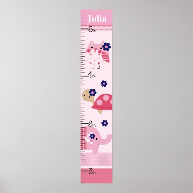 Ellie/Ella Elephant/Uggla Growth Chart-Behålla 8 x Poster (Framsidan)