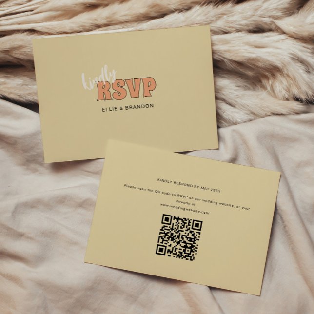 ELLIE Enkel Retro & Fet QR-kod Bröllop OSA Kort (Skapare uppladdad)