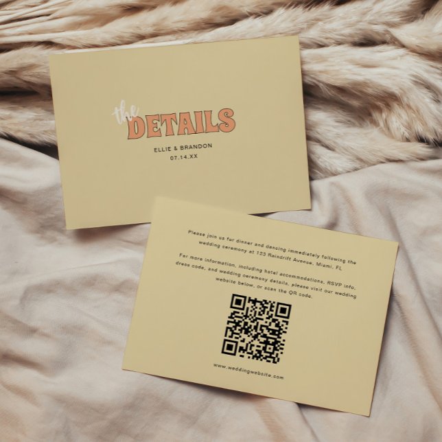 ELLIE Modern Retro QR-kod Bröllopsdetaljer Tilläggskort (Skapare uppladdad)