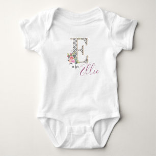 Ellie Namn Baby Outfit Brev E Romper Blommigt Girl T Shirt