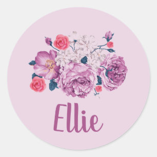 Ellie Namn Blommig Anpassad Vintage Blomma Rosa Fl Runt Klistermärke