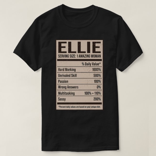 Ellie Nutrition Facts Namn Nickname Alias Title fo T Shirt (Design framsida)