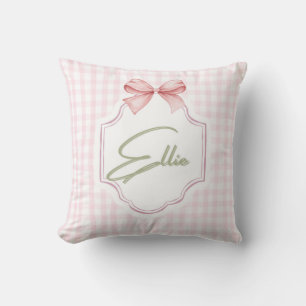 Ellie Personlig Rosa Bow & Gingham Skriv ut Kudde