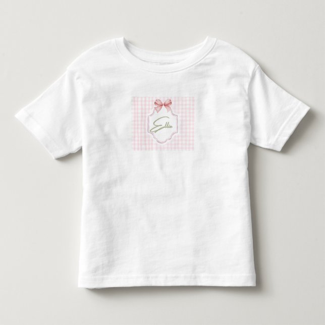Ellie Personlig Rosa Rosett & Ginghamtryck T Shirt (Framsida)
