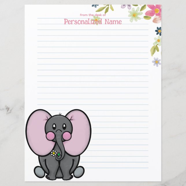 Ellie Phant Blommig Linjerat Pappersark (Framsida)