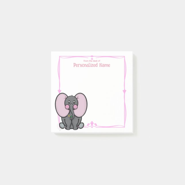 Ellie Phant Rosa Post-it Block (Framsida)