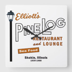 Elliotts Gräs Log Restaurant, Skokie, IL. 1939-88 Fyrkantig Klocka