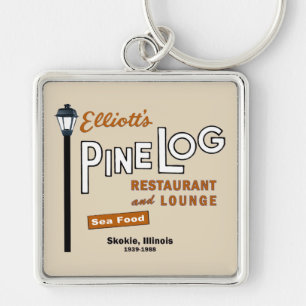 Elliotts Gräs Log Restaurant, Skokie, IL. 1939-88 Fyrkantig Silverfärgad Nyckelring