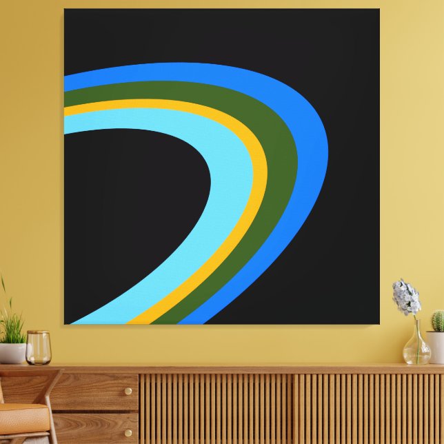 Elliptisk Gult av ljusblå Grönt på svart Canvastryck (Insitu (Vardagsrum))
