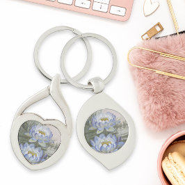 Ellis Rowan Blue Cloud Vatten Lily Vintage Flowers Twisted Heart Silverfärgad Nyckelring