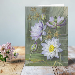 Ellis Rowan Blue White Vatten Lily Vintage Flowers Kort