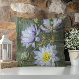 Ellis Rowan Blue White Vatten Lily Vintage Flowers Kudde