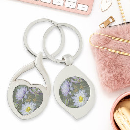 Ellis Rowan Blue White Vatten Lily Vintage Flowers Twisted Heart Silverfärgad Nyckelring