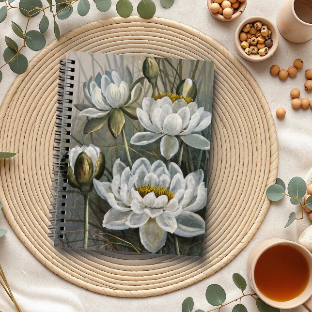 Ellis Rowan White Vatten Lily Vintage Flowers Anteckningsbok (Skapare uppladdad)
