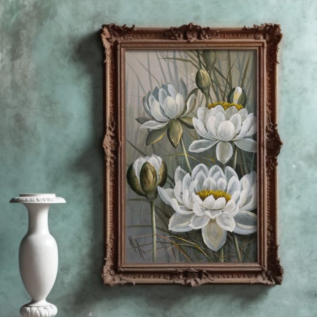 Ellis Rowan White Vatten Lily Vintage Flowers Poster (Skapare uppladdad)