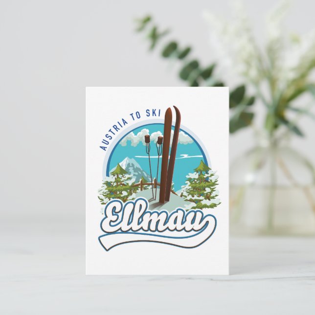 Ellmau Austria to ski logotyp Vykort (Stående Fram)