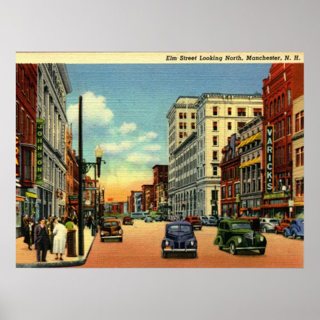 Elm St, Manchester, New Hampshire, 1948 Vintage Poster (Framsidan)