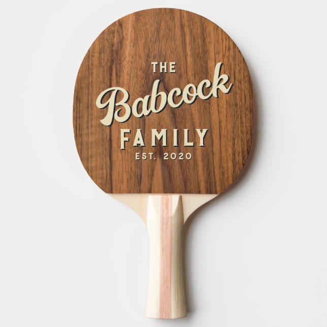 Elm Wood Retro Family Name & Year Pingisracket (Framsidan)