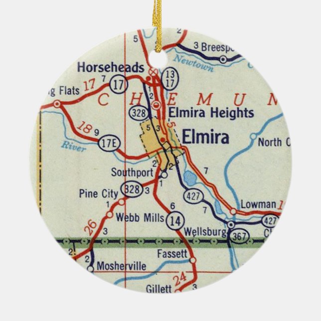 Elmira NY Julgransprydnad Keramik (Baksidan)