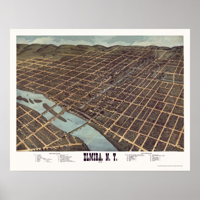 Elmira, NY Panoramic Karta - 1873 Poster (Framsidan)