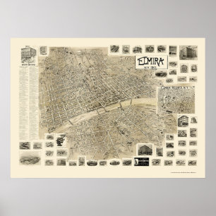 Elmira, NY Panoramic Karta - 1901 Poster