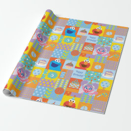 Elmo, Abby och Cookie Monster Birthday Mönster Presentpapper