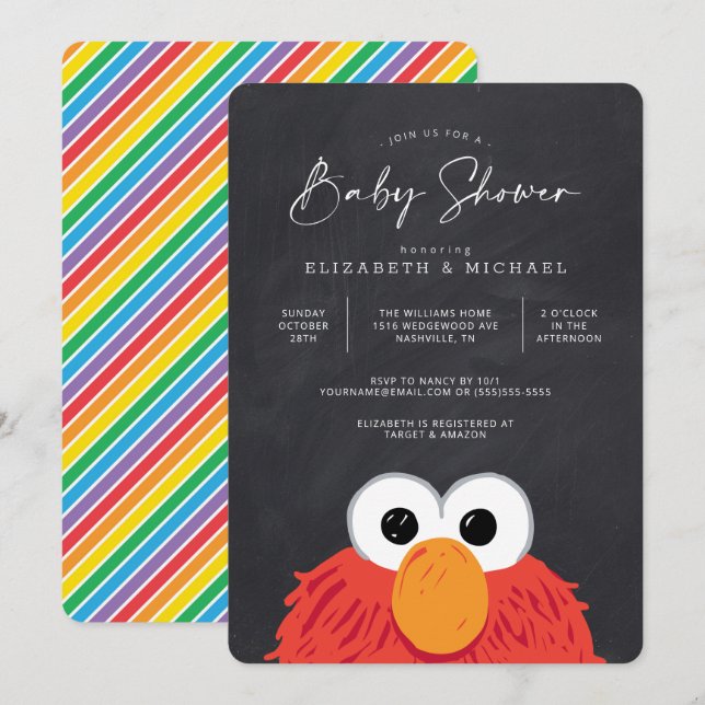 Elmo Chalkboard Baby Shower-inbjudan Inbjudningar (Fram/baksida)
