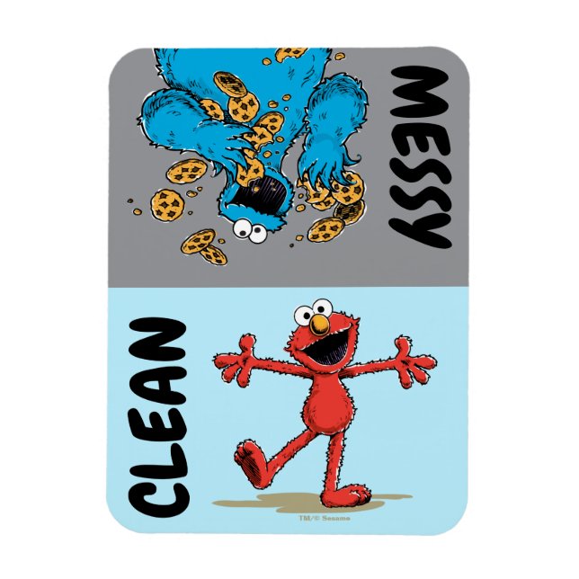 Elmo & Cookie Monster "Ren eller smutsig" diskmask Magnet (Vertikal)