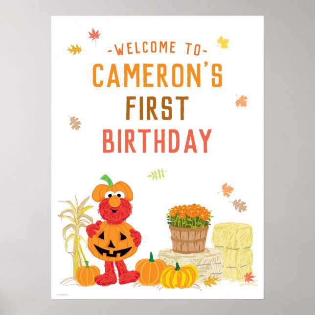 Elmo Fall Pumpkin First Birthday Välkomstskylt Poster (Framsidan)