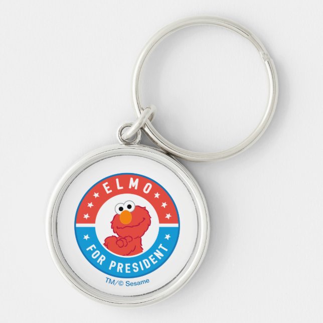 Elmo för president Badge Rund Silverfärgad Nyckelring (Framsidan)