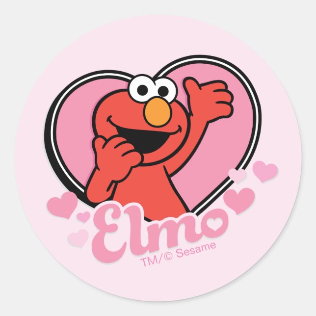 Elmo i Heart Valentine Runt Klistermärke (Framsida)