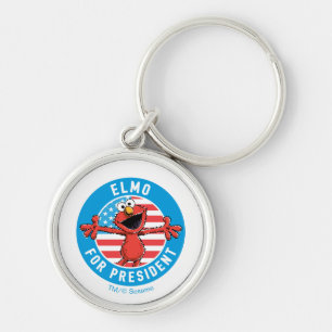 Elmo som president - flagga rund silverfärgad nyckelring