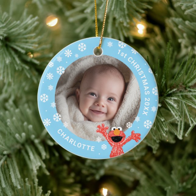Elmo's Baby's 1st Christmas Photo Ceramic Ornament (Träd)
