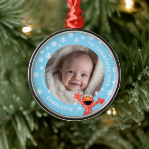 Elmos Babys Första Jul Foto Julgransprydnad Metall