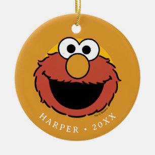 Elmos leende ansikte julgransprydnad keramik