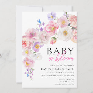 Eloise Rosa Blommig Baby i Knopp Babykalas Inbjudningar