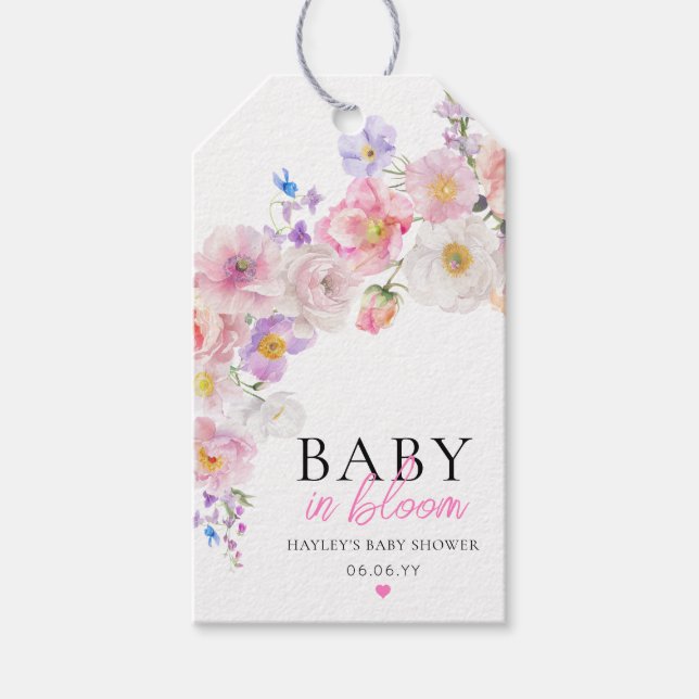 Eloise Rosa Blommigt Baby i Bloom Baby Shower Presentetikett (Framsidan)