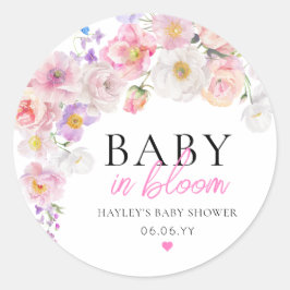 Eloise Rosa Blommigt Baby i Bloom Baby Shower Runt Klistermärke