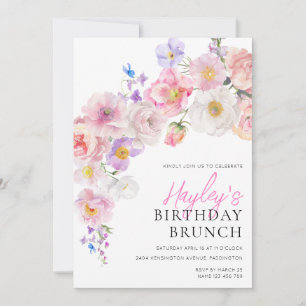 Eloise Rosa Blommigt Birthday Brunch Inbjudningar