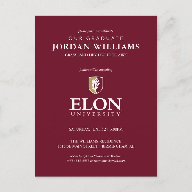 Elon University | Examen Meddelande Vykort (Framsida)