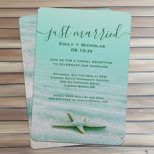 Elope Aqua Starfish Beach Reception Party Coastal Inbjudningar (Starfish casual beach elopement reception party invitations with a coastal Summer beach theme)