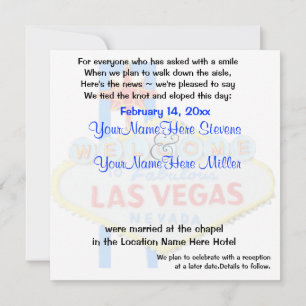 Elope Las Vegas Giftermål-meddelande Inbjudningar