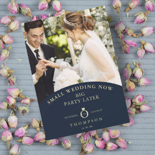 Elope Navy Elegant Golden Photo-inbjudan Inbjudningar