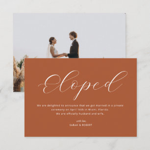 Eloped enkelt terracotta bröllop-meddelande tack kort