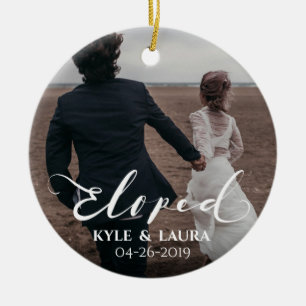 Eloped prydnad för giftermålmeddelandefoto julgransprydnad keramik