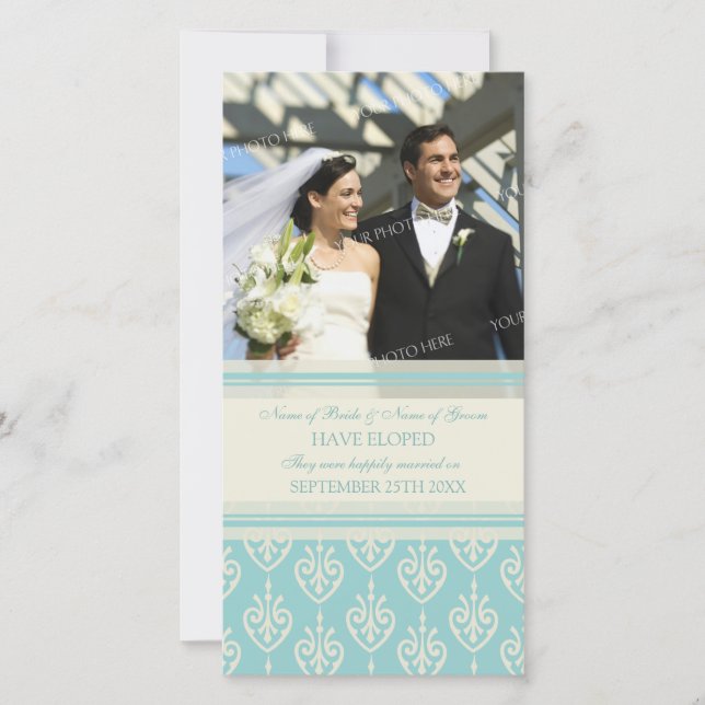 Elopement Announunting Photo Card Aqua Cream Meddelande (Framsida)