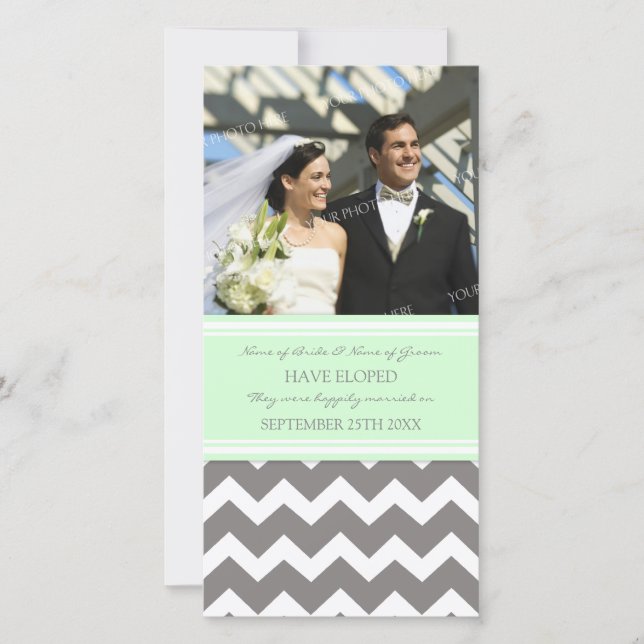 Elopement Announununting Photo Card Grått Chevron Meddelande (Framsida)