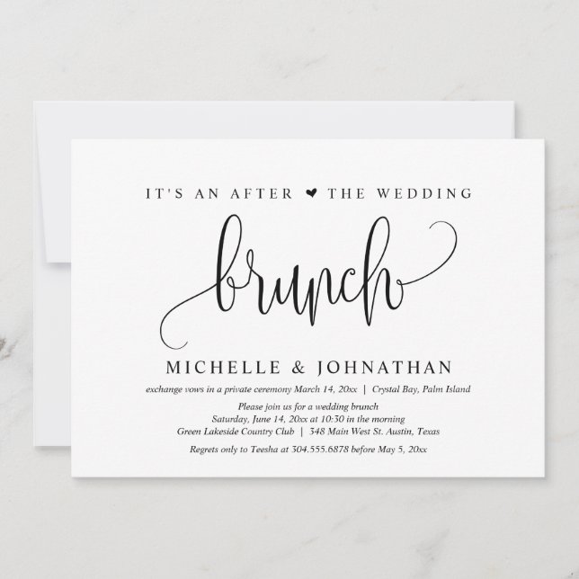 Elopement bröllop, efter Bröllop Brunch Inbjudningar (Framsida)