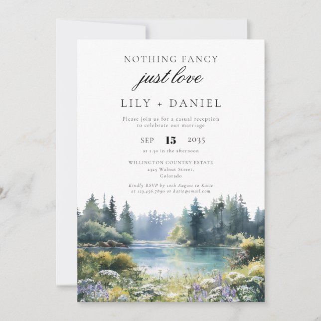 Elopement Forest Lakeside Floral Wedding Reception Inbjudningar (Framsida)